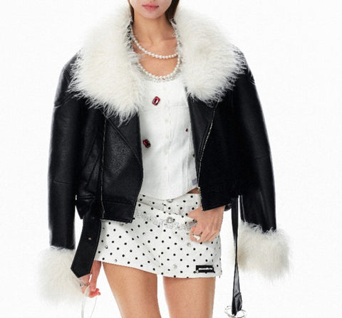 Faux Fur Trim Moto Jacket