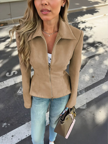 Fitted Suede Peplum Zip Jacket