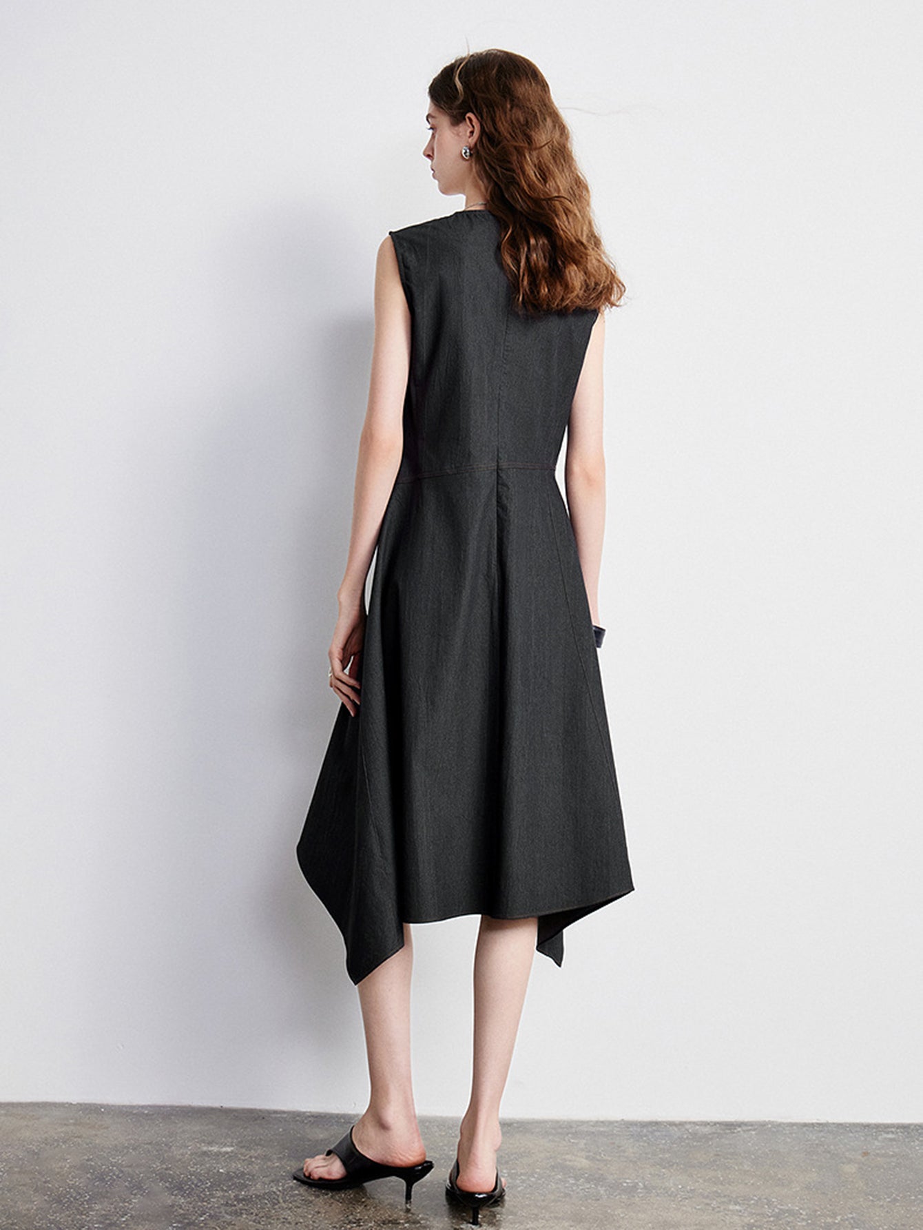 Asymmetric Hem Sleeveless Modern Midi Dress