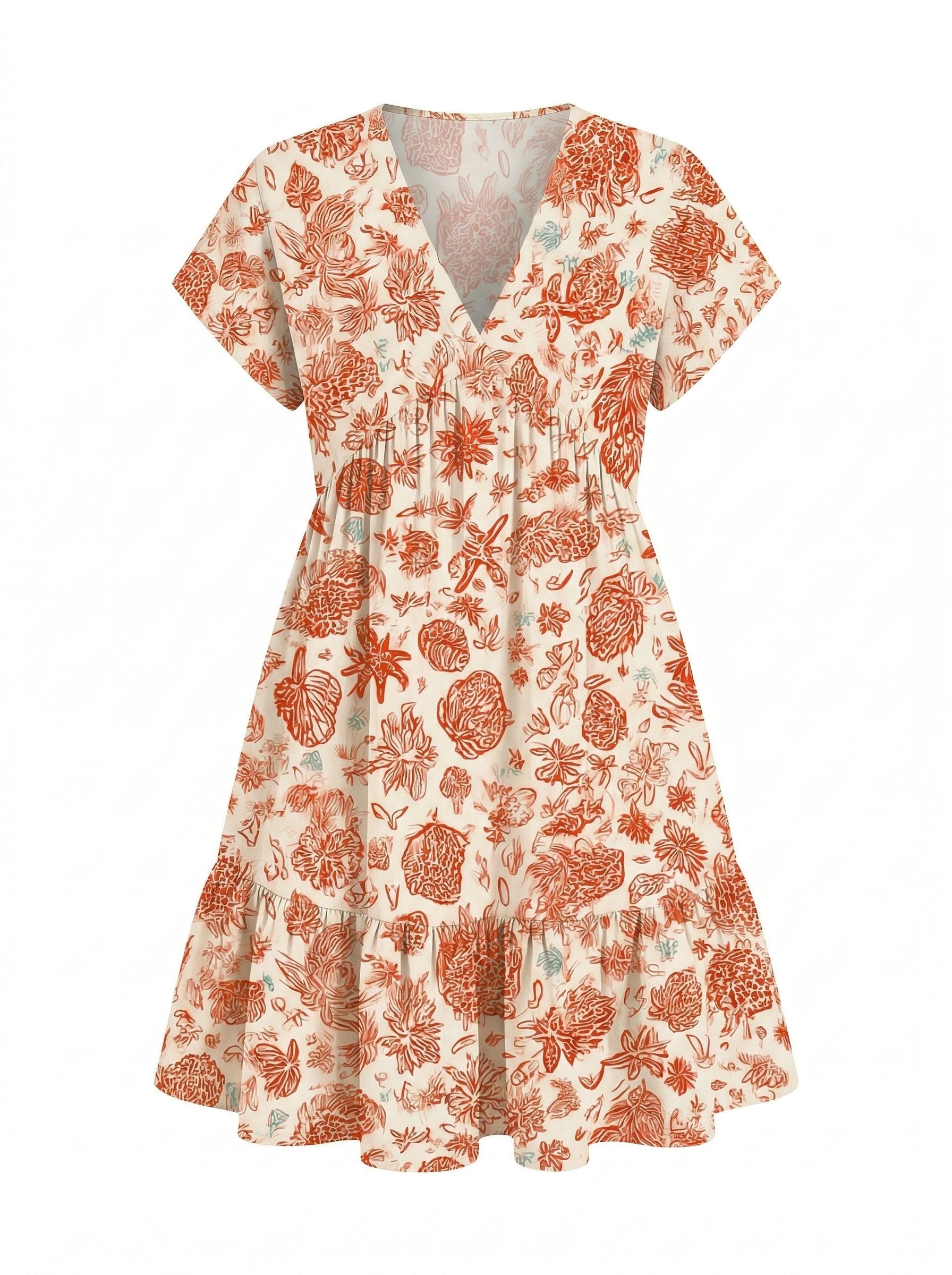 EVA Floral Print V Neck Tiered Babydoll Mini Dress