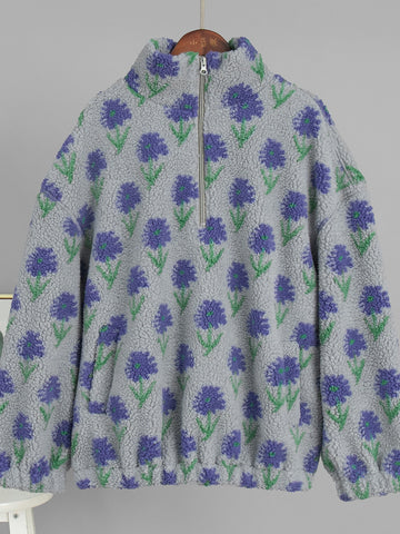 Cozy Floral Quarter Zip Fleece Jacket