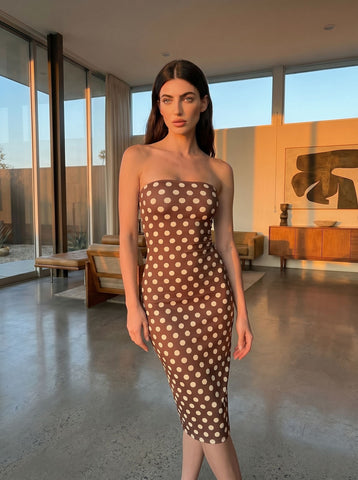 tsitsi natriashvili's Brown Polka Dot Print Midi Dress