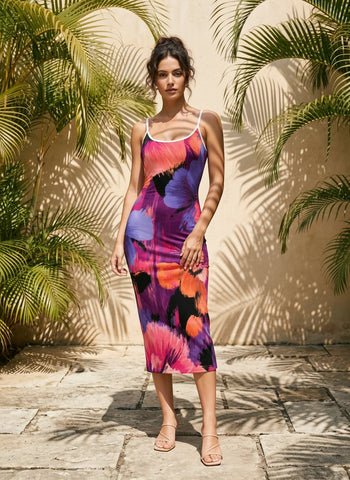 CAPRI Floral Print Sleeveless Bodycon Midi Dress