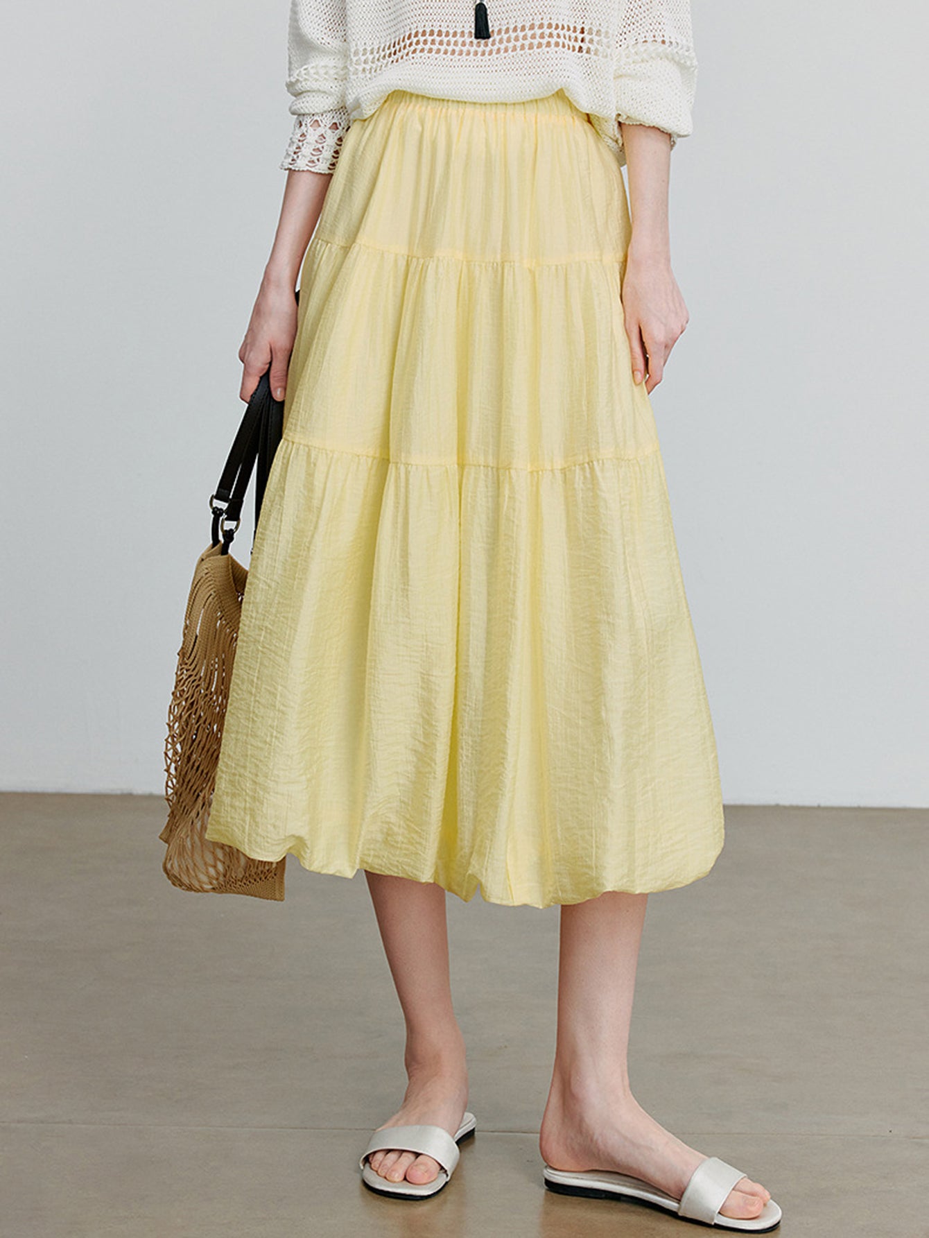 TOYOUTH Tiered Flared Boho Midi Skirt