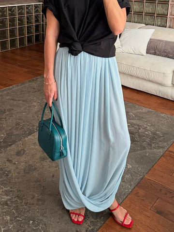 Flowy Draped High Waisted Midi Skirt