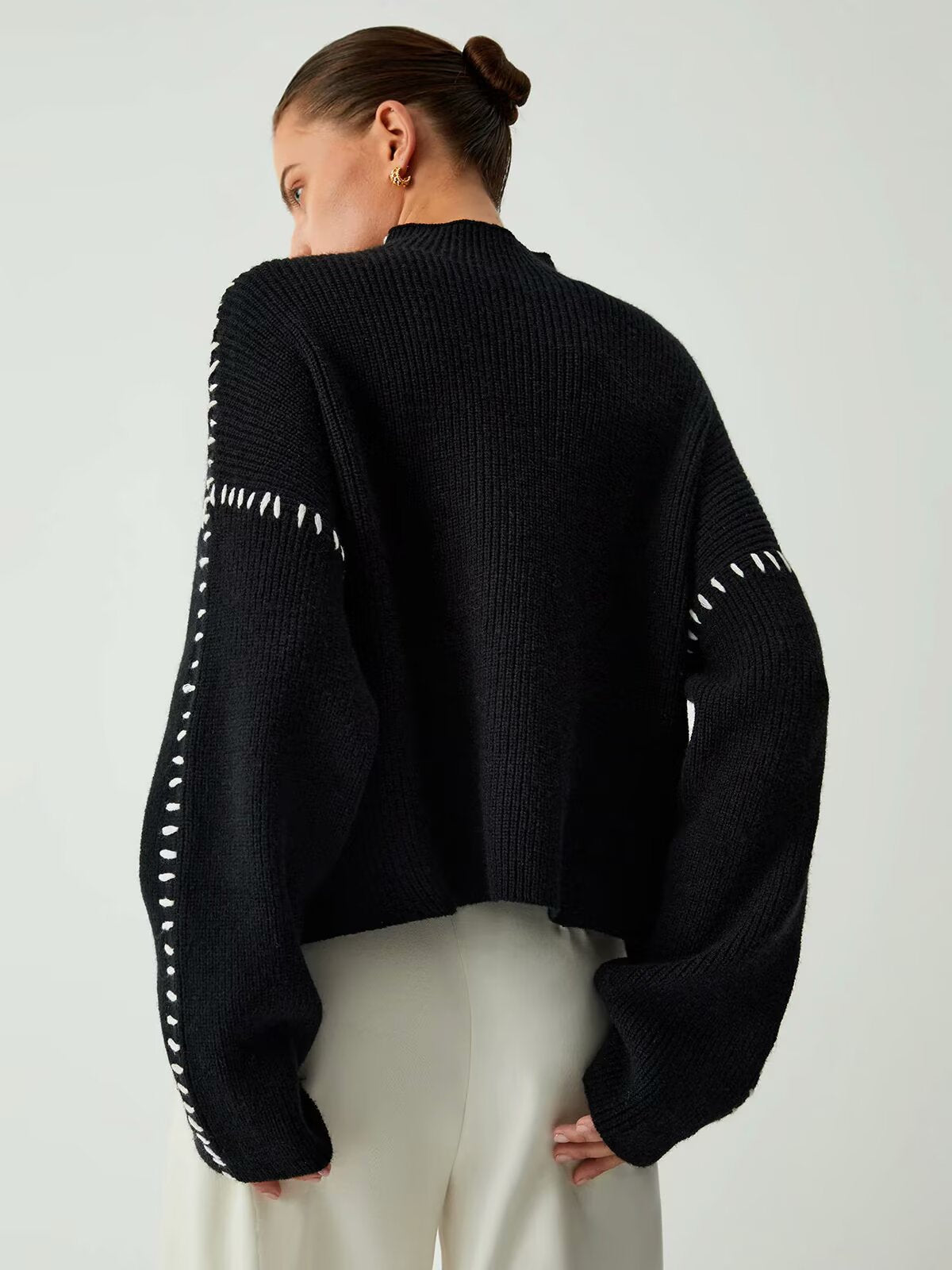 Contrast Stitch Mock Neck Sweater