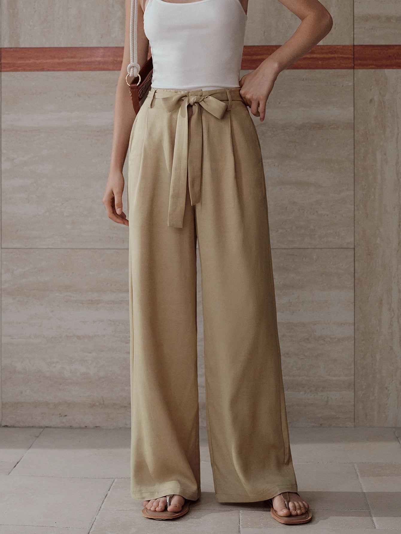 High Waisted Tie Front Trousers