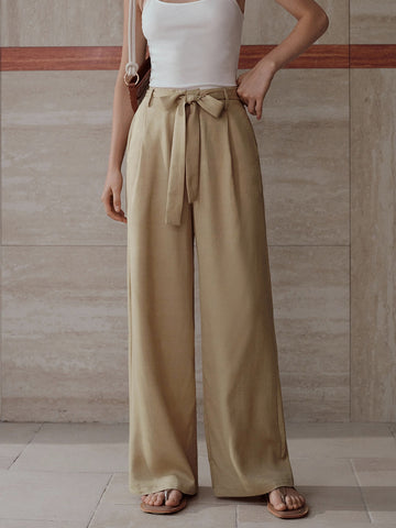 High Waisted Tie Front Trousers
