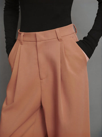 Urban Revivo Wide-Leg Loose Pants-Peach