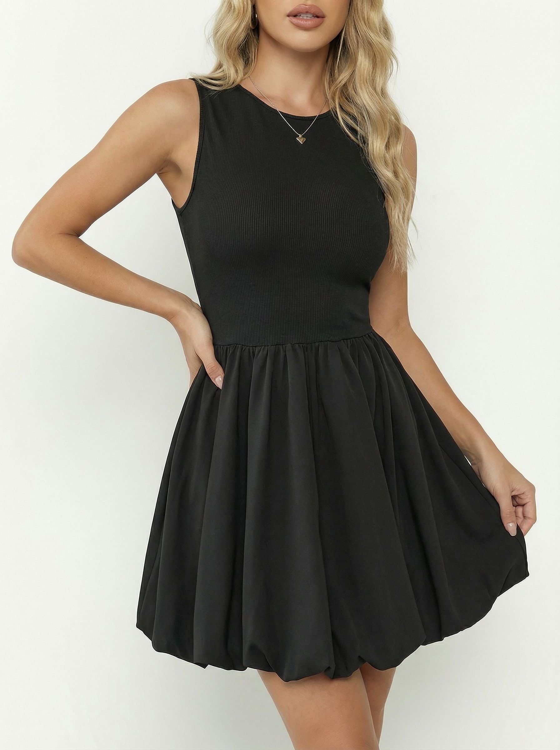 Slim-Fit Flutter-Sleeve Flared Mini Party Dress