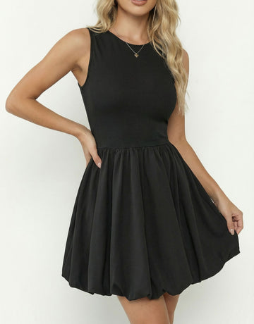 Slim-Fit Flutter-Sleeve Flared Mini Party Dress