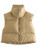 Cropped Puffer Vest Stand Collar