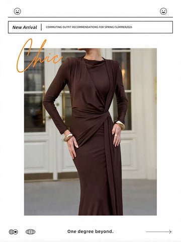 Elegant Draped Long Sleeve Maxi Dress