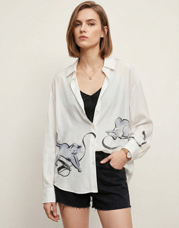 Cat Print Long Sleeves Shirt