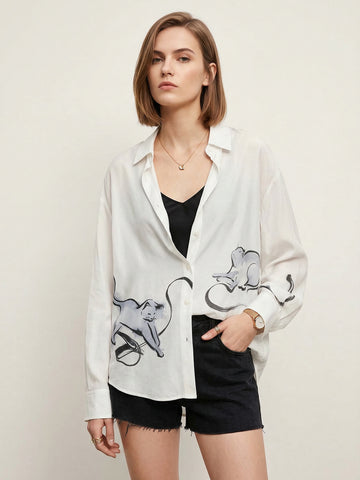 Cat Print Long Sleeves Shirt