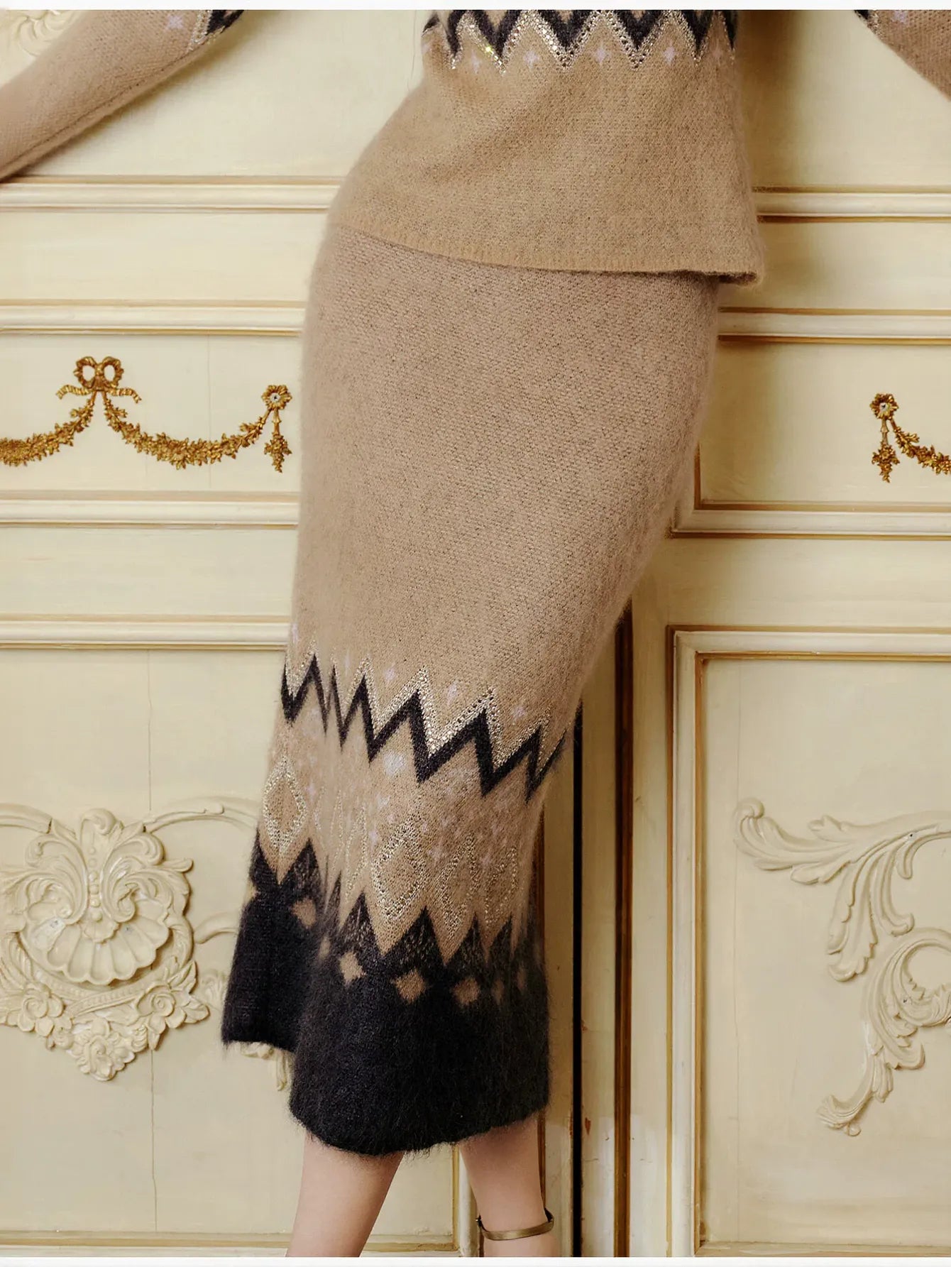 Cozy Fair Isle Knit Midi Skirt