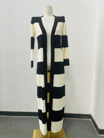 Striped Button Down Knit Midi Dress