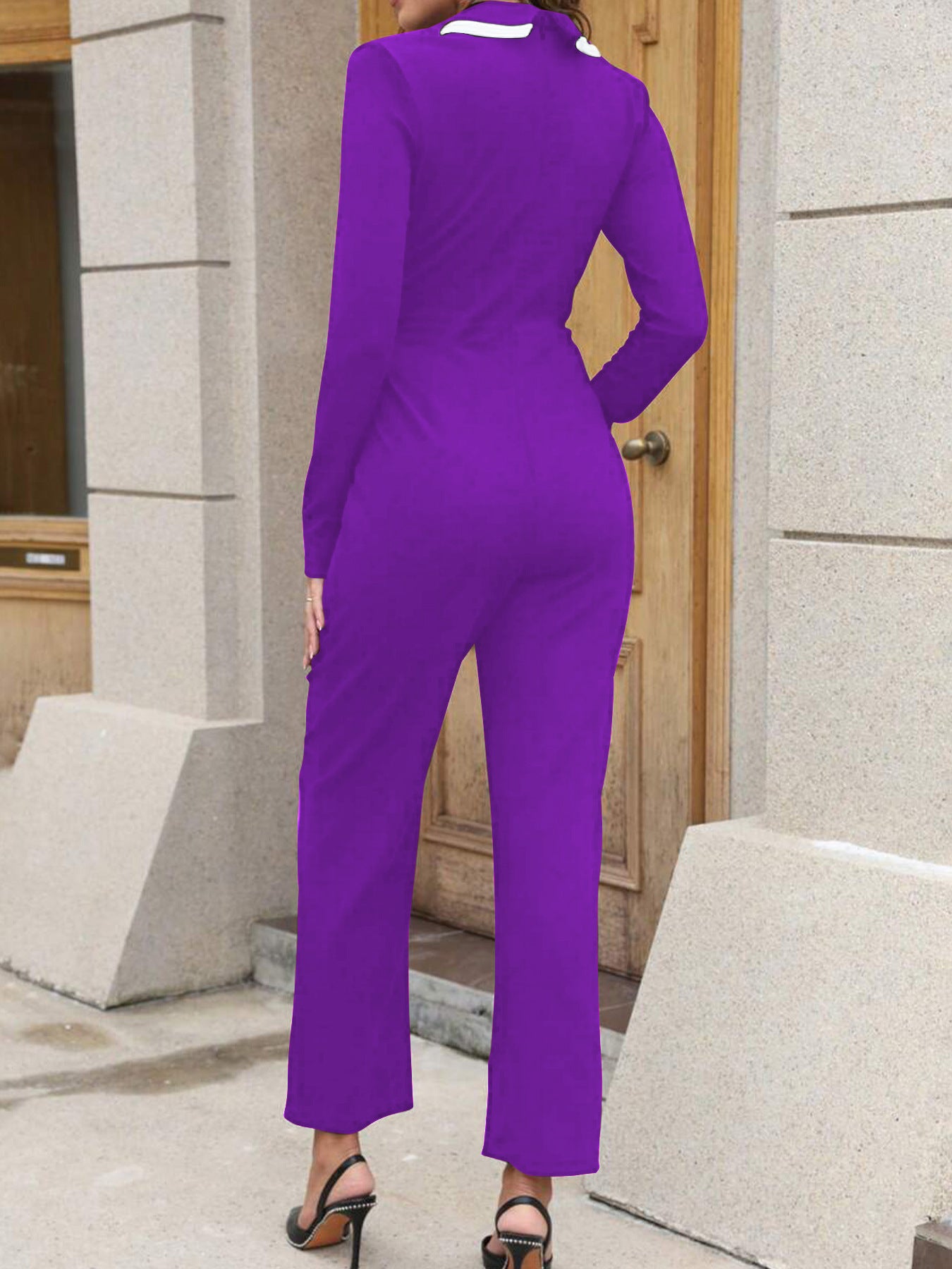 Elegant Lapel Belted Wide Leg Jumpsuit