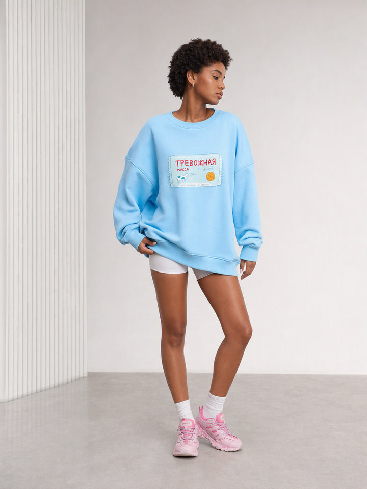 Oversized Graphic Print Fleece Sweatshirt