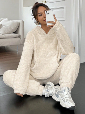 Cozy Fuzzy Hooded Lounge Pants Set