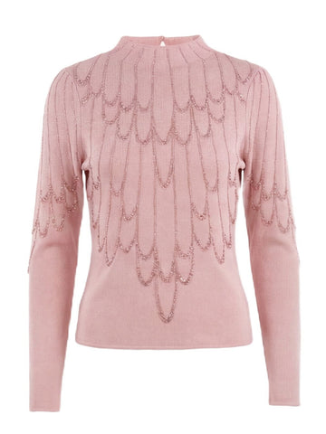 Embellished Mock Neck Knit Pullover