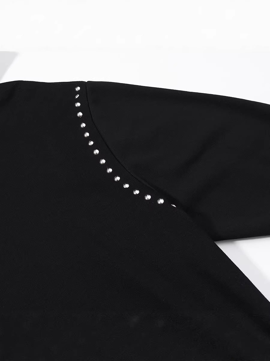 Studded Oversized Black Women Hoodie