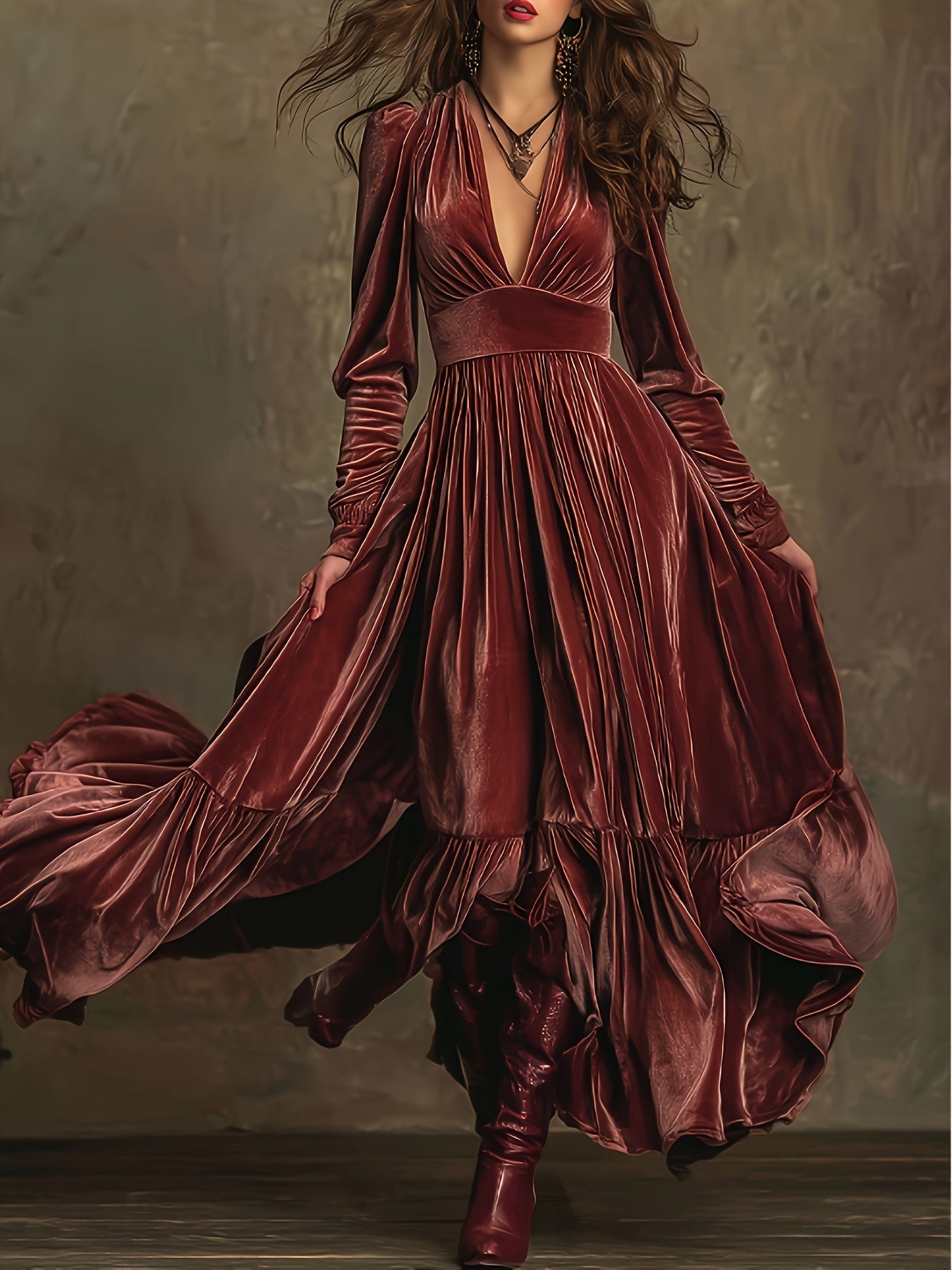 Elegant Velvet Plunge Maxi Dress