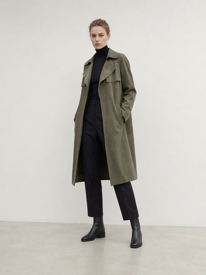 Classic Suede Long Trench Coat