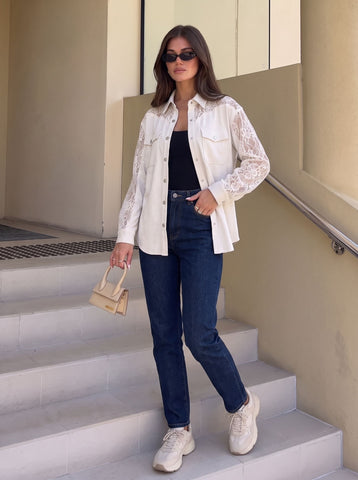Elegant Lace Trim Button Down Shirt