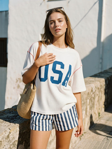 Oversized Waffle Knit Graphic T-Shirt