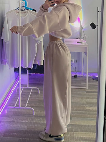 Cozy Fleece Cropped Hoodie Pant Set