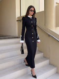 Elegant Button Front Contrast Midi Dress