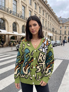 Oversized Graphic Pattern Knit Cardigan
