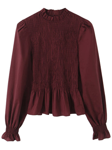 Smocked Striped Ruffled Button Up Shirt