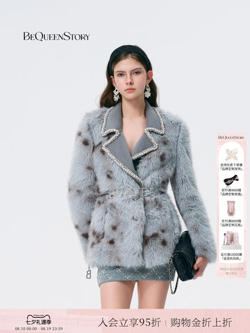 Embellished Faux Fur Blazer Coat