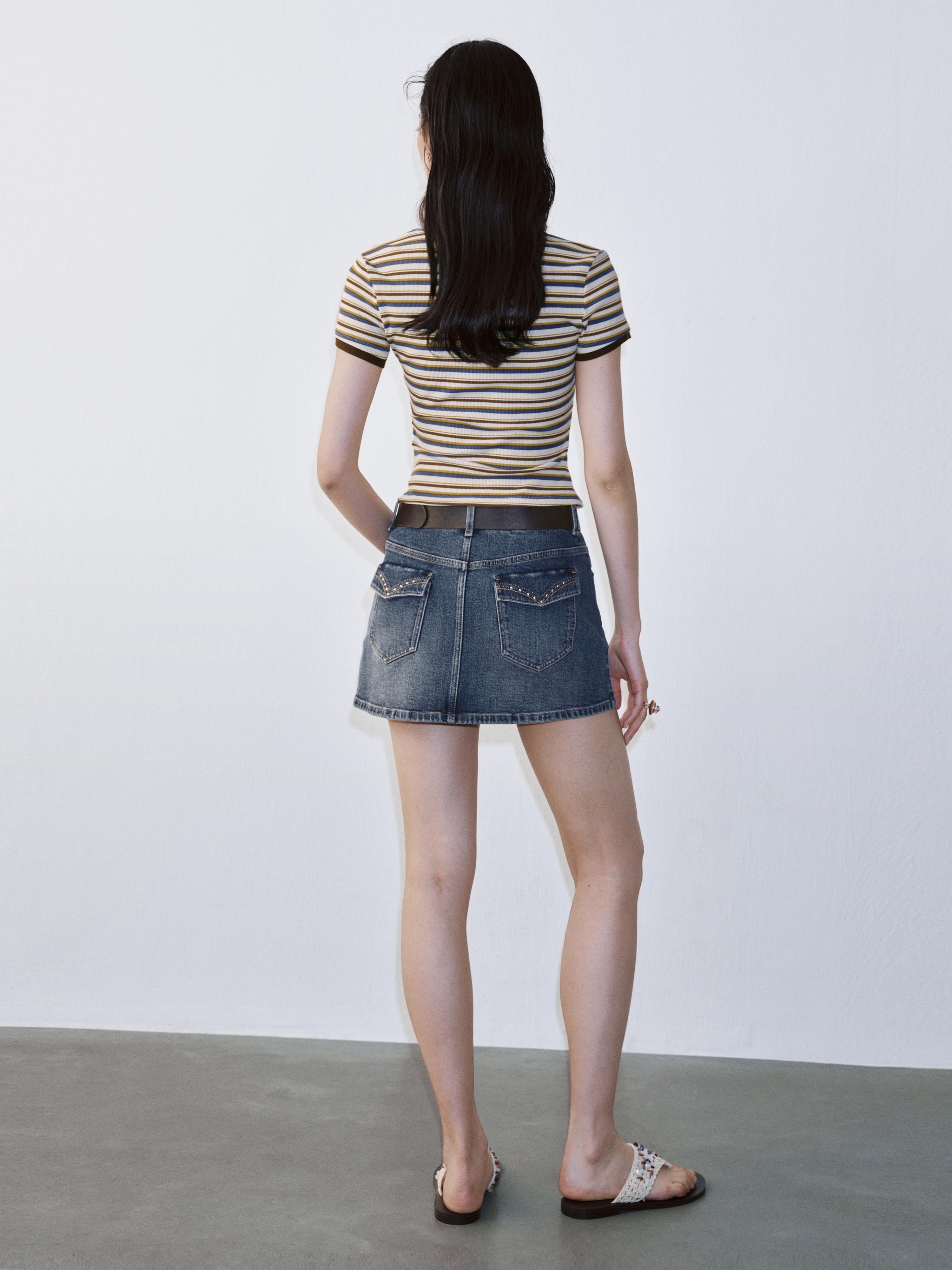 Belted Denim Mini Skirts