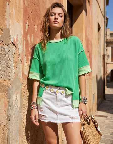 Oversized Silhouette Ruffle Hem T-Shirt