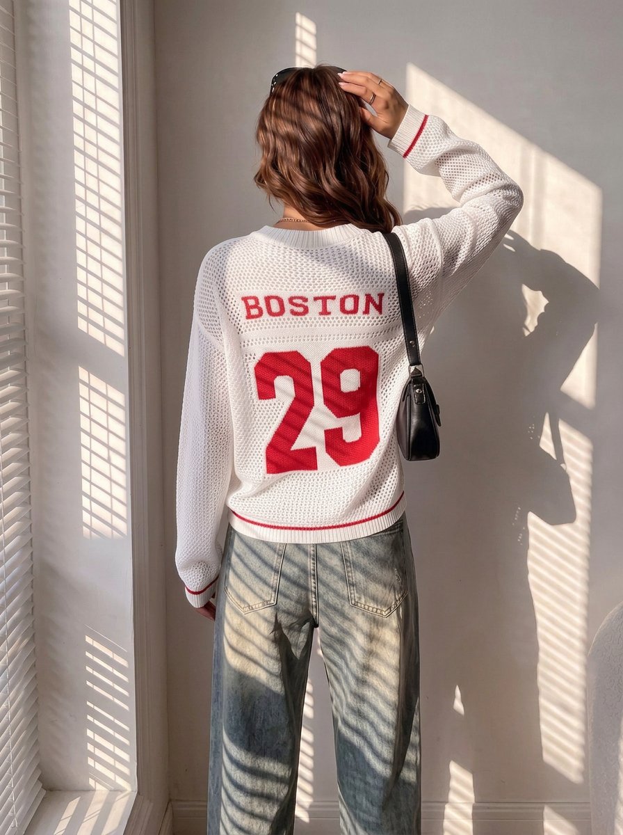 Oversized Graphic Mesh V Neck Sweater