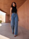 Embroidered Cutout High Waisted Wide Jeans