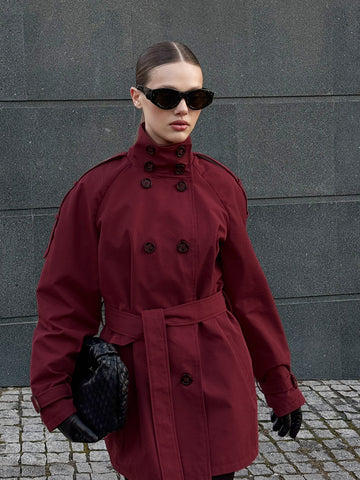 Cropped Double Breasted Belted Trench Coat
