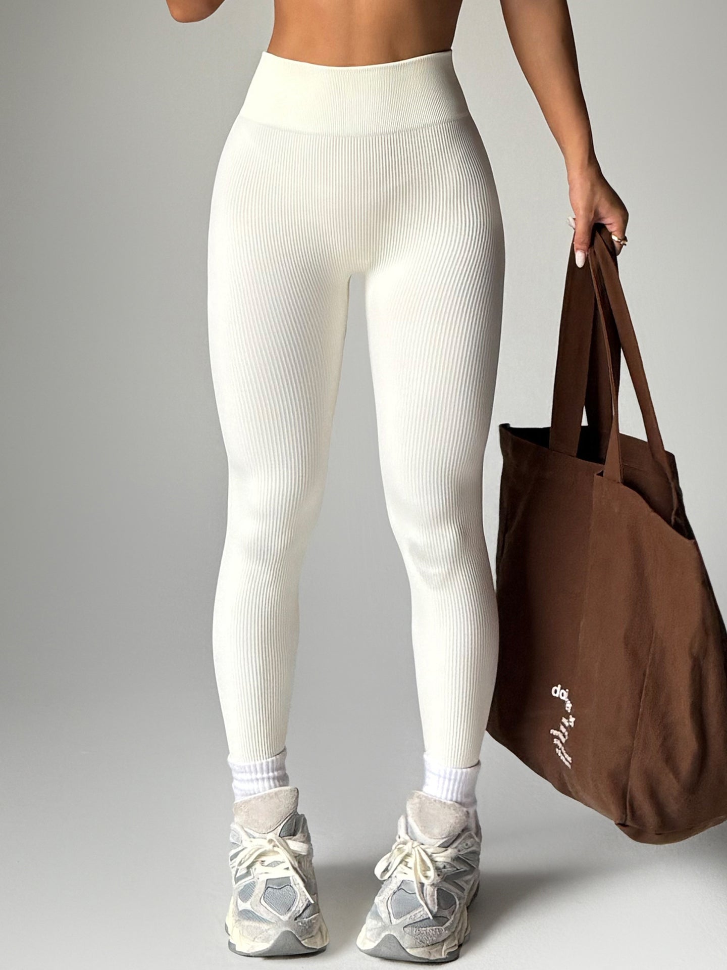 High-Waisted Ribbed Slim-Fit Training Yoga Leggings-Multicolor