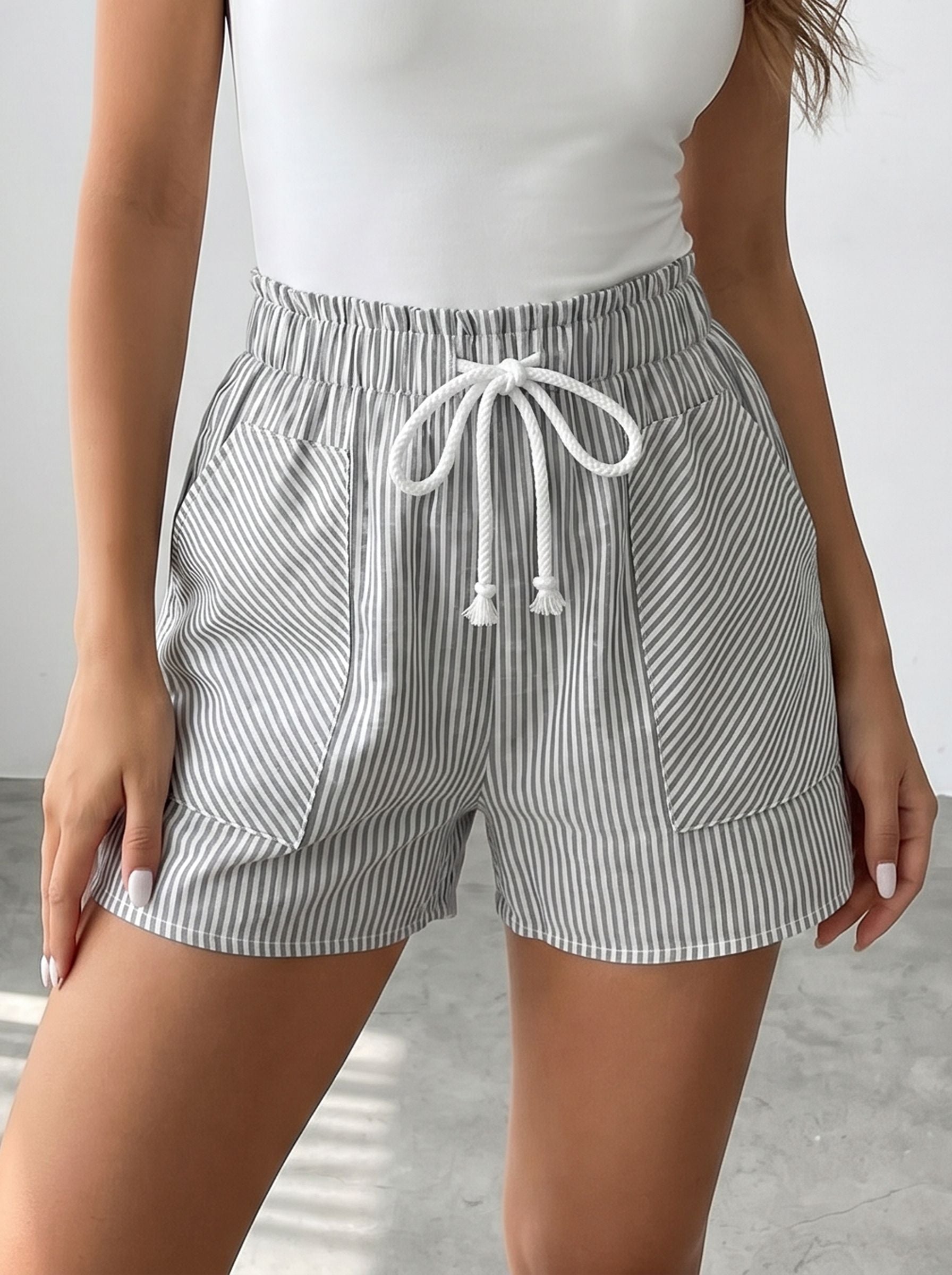 Comfy Striped Drawstring Casual Shorts