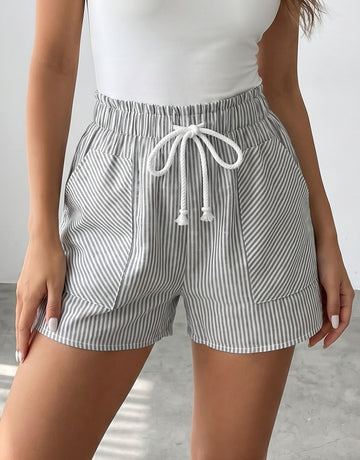 Comfy Striped Drawstring Casual Shorts