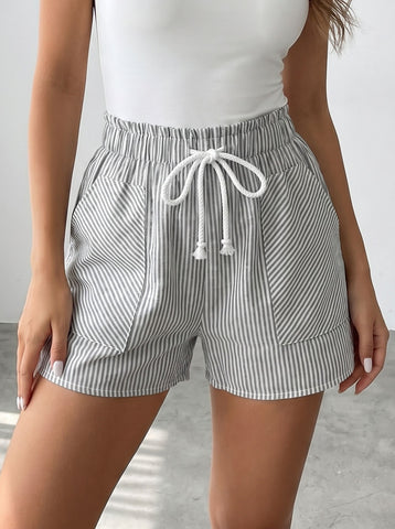Comfy Striped Drawstring Casual Shorts