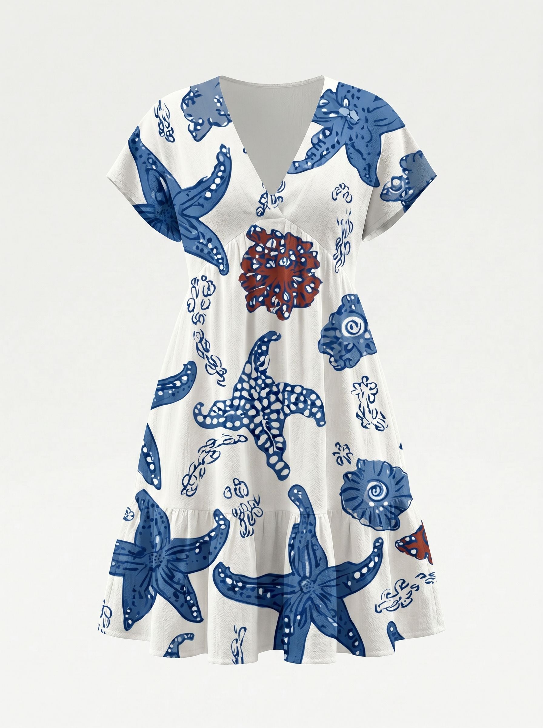 Floral Print V Neck Tiered Babydoll Mini Dress