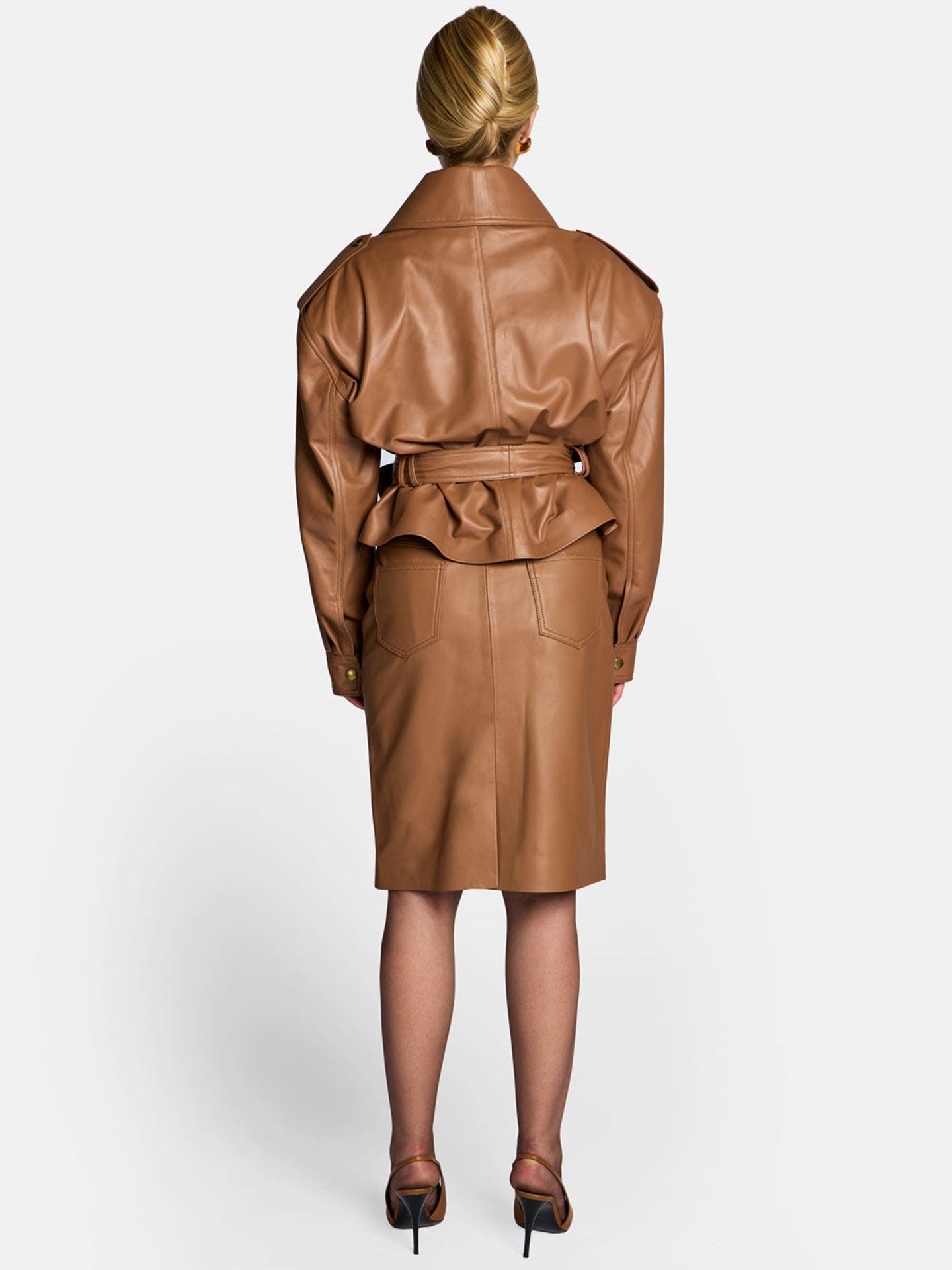 Belted Cropped Faux Leather Jacket