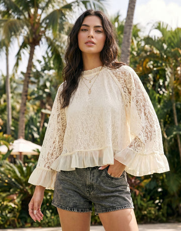 Elegant Lace Ruffle Sleeve Blouse