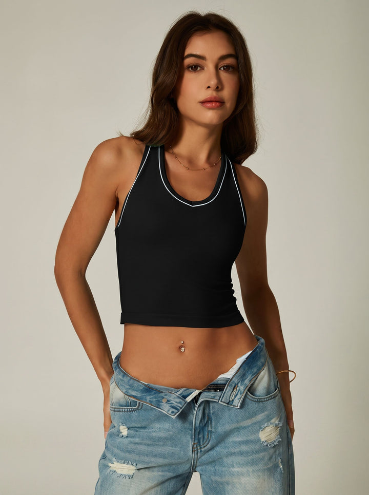 U Neck Contrast Trim Minimalist Yoga Tank