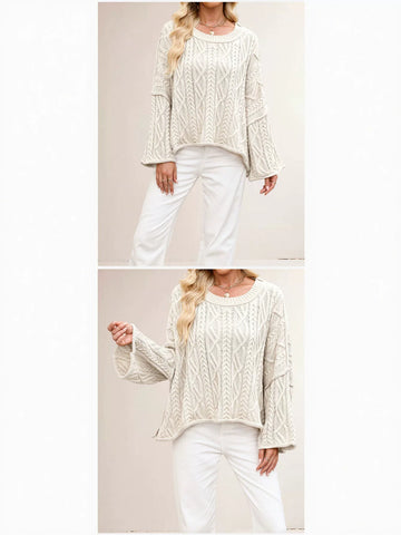 Oversized Cable Knit Bell Sleeve Sweater