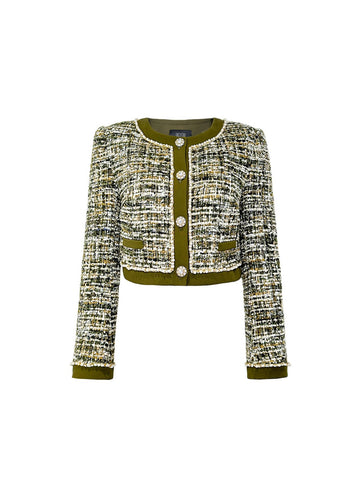 Cropped Tweed Button Up Jacket